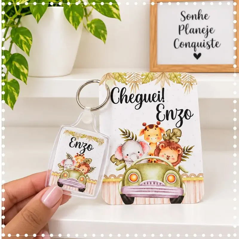 Cartão Chaveiro Acrílico Personalizado Safari Lembrancinhas
